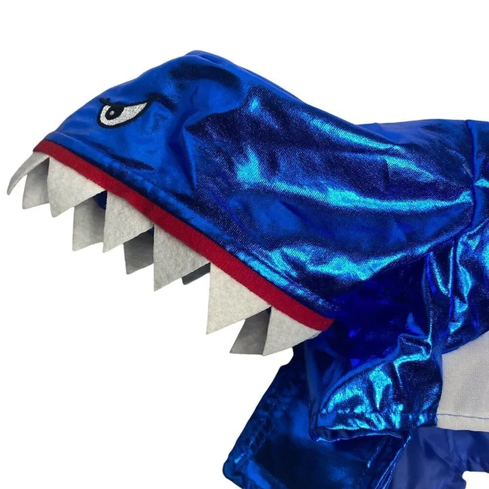 Dog Halloween Costume Shiny Blue Shark Hoodie Medium NWOT